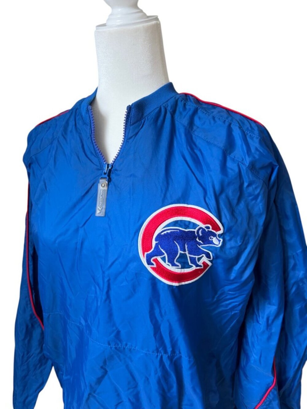 Vintage MLB Chicago Cubs Majestic Pullover Windbreaker Jacket Bear Patch Size L - Picture 4 of 8